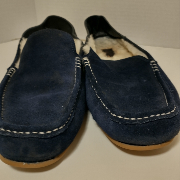 G.Brown Men\'s Leather And Suede Slippers, Blue, Men\'s Size 9, Shearling‎ Lined